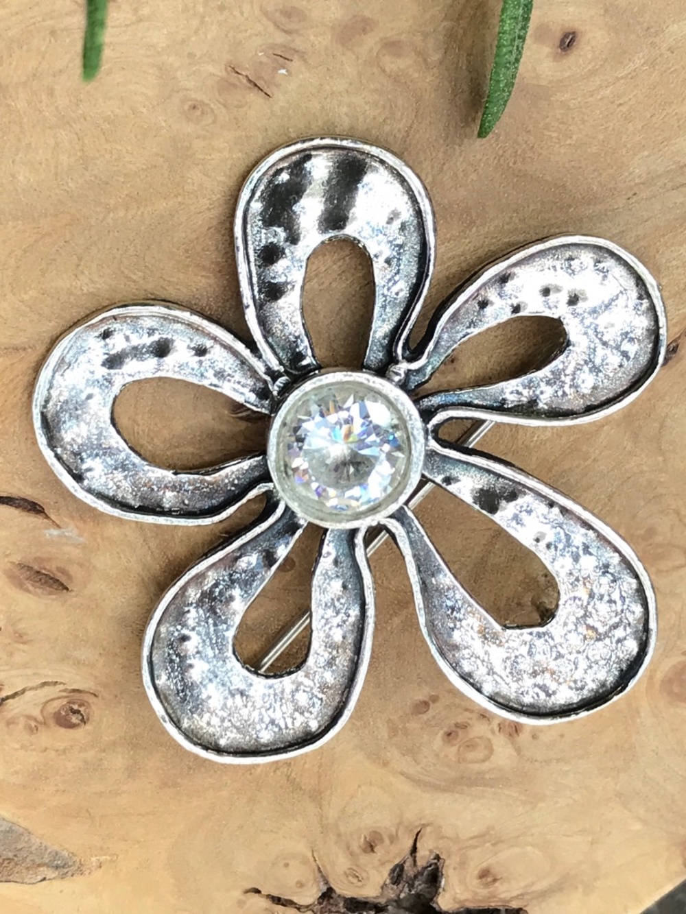 Silpada Designs Sterling Silver Cubic Zirconia Floral Pendant Brooch